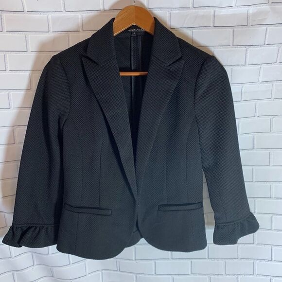 Amanda + Chelsea Black Ruffle Sleeve Blazer Sz 4 - Picture 3 of 7